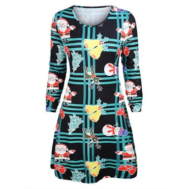 Andongnywell Women's Christmas Print Round Neck Casual Flared Midi Dress Xmas Printed Swing Dresses with Pockets Andongnywell Women's Christmas Print Round Neck Casual Flared Midi Dress Xmas Printed Swing Dresses with Pockets